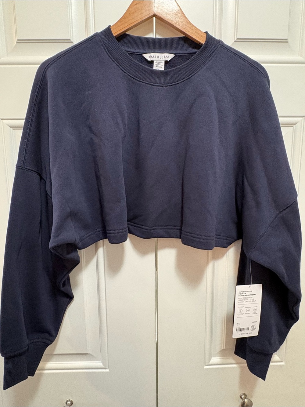 Athleta Power of She Women's Super Cropped Dolman Crewneck Sweatshirt - Navy